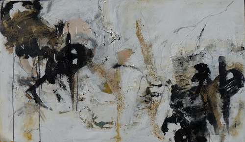 Hujin Rajin / 2020 – Öl, Acryl und Sand auf Leinwand 2020 89 x 152 cm